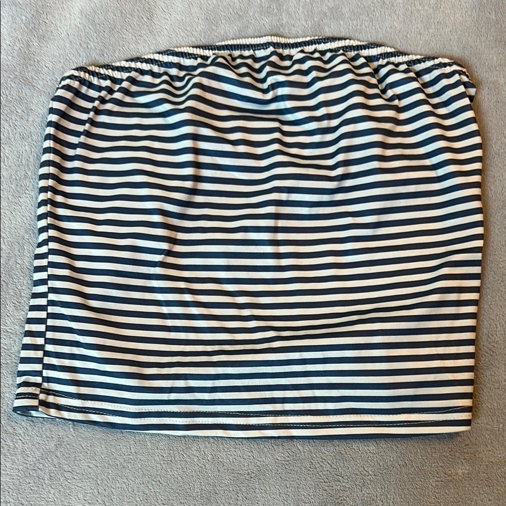 White and Blue Striped Tube Top
